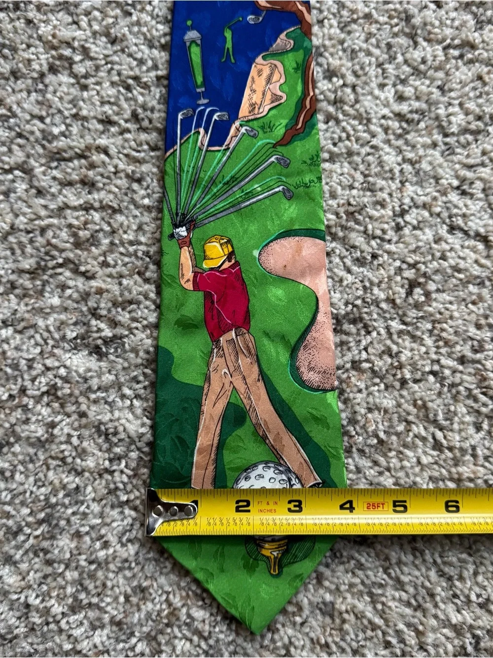 Vintage 1992 Nicole Miller Golf Tie 100% Silk Golfer Novelty Hand Sewn Korea